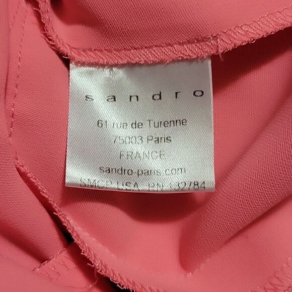 SANDRO crew neck ruffle Sheath pink designer dress Final Discount - Picture 15 of 16